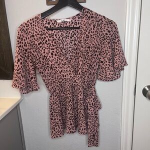 Mi Ami Leopard Print faux Wrap Top